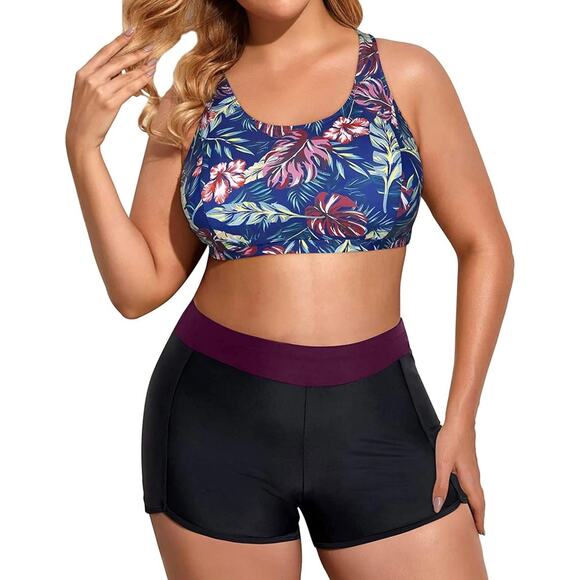 Holipick Shorts Style Swim Bottom Size 24W in Black With Burgundy Trim - Picture 6 of 6